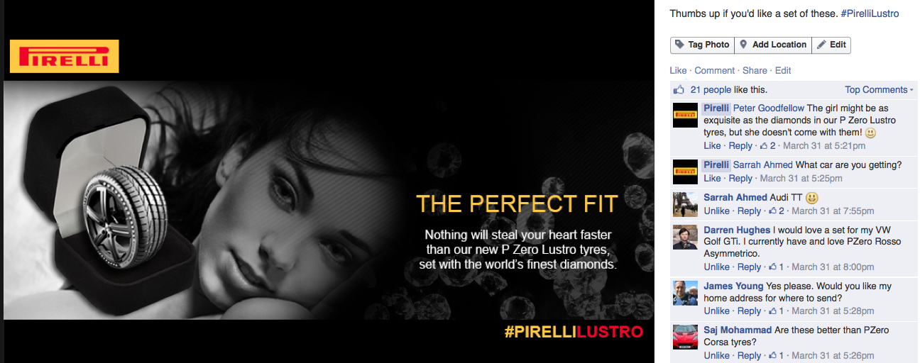 Pirelli Lustro April Fool diamond tyres